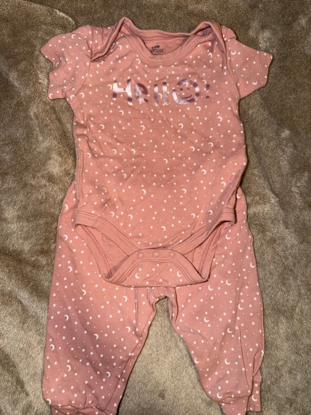 Pink Star & Moon Baby Bodysuit Set - "Hello" Print